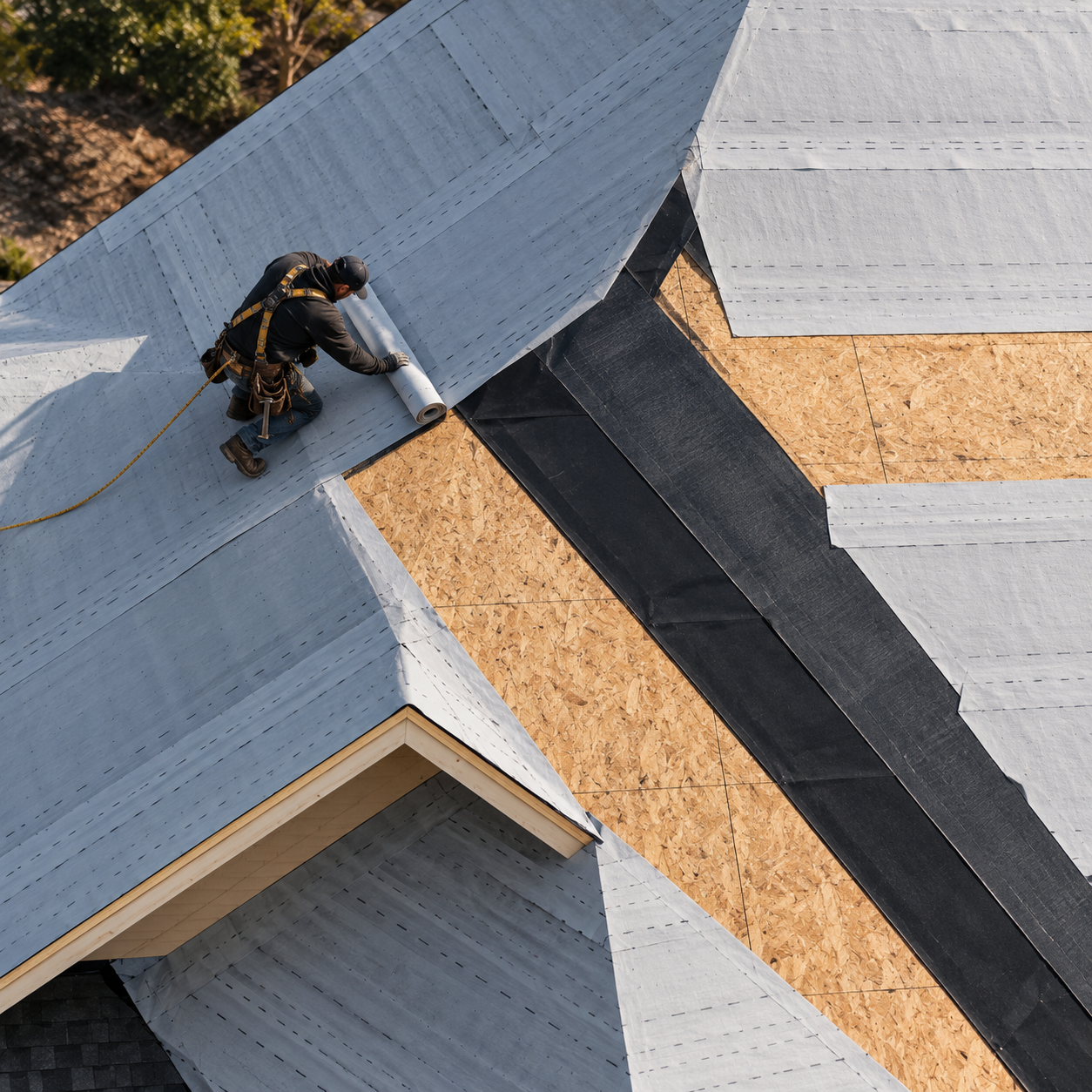 What a complete roofing system looks like before the shingles cover it.
